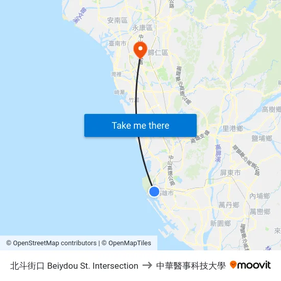 北斗街口 Beiydou St. Intersection to 中華醫事科技大學 map