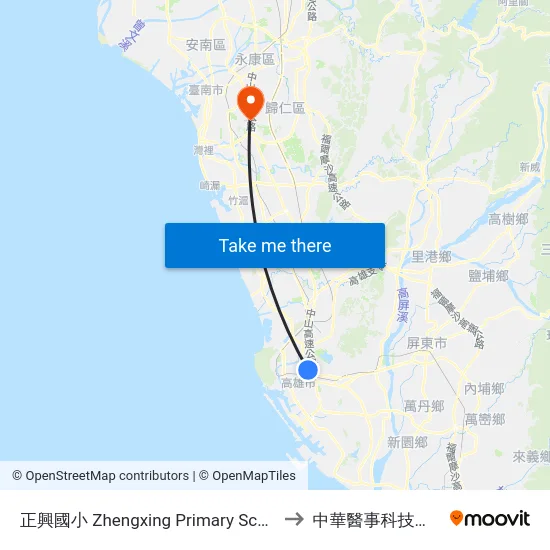 正興國小 Zhengxing Primary School to 中華醫事科技大學 map