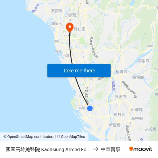 國軍高雄總醫院 Kaohsiung Armed Forces General Hospital to 中華醫事科技大學 map