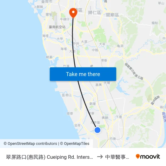 翠屏路口(惠民路) Cueiping Rd. Intersection(Hueimin Rd.) to 中華醫事科技大學 map