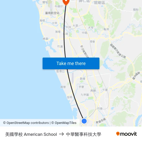 美國學校 American School to 中華醫事科技大學 map