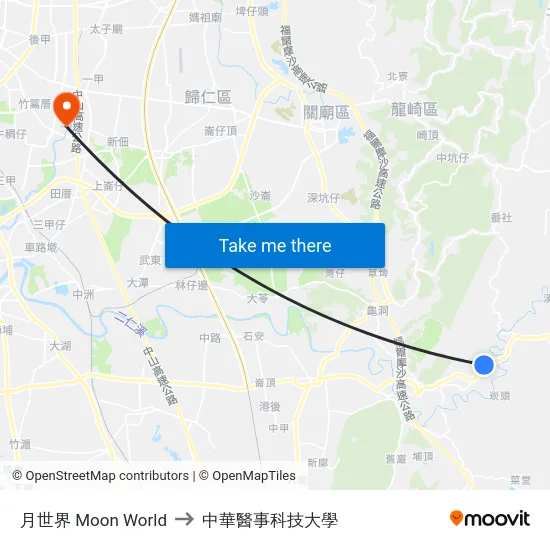 月世界 Moon World to 中華醫事科技大學 map