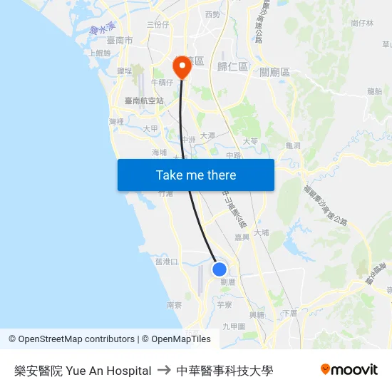 樂安醫院 Yue An Hospital to 中華醫事科技大學 map