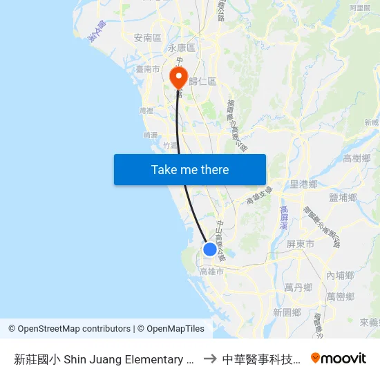 新莊國小 Shin Juang Elementary School to 中華醫事科技大學 map