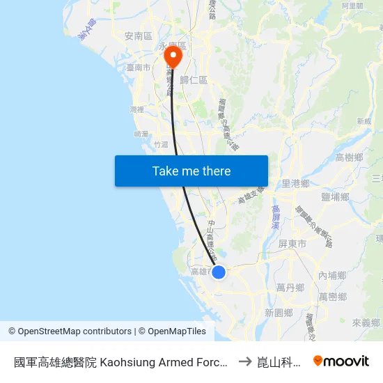 國軍高雄總醫院 Kaohsiung Armed Forces General Hospital to 崑山科技大學 map