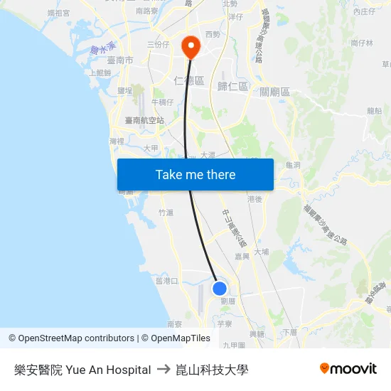 樂安醫院 Yue An Hospital to 崑山科技大學 map