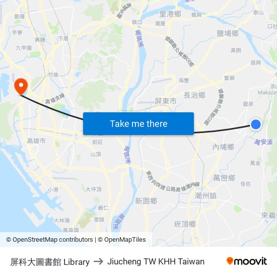 屏科大圖書館 Library to Jiucheng TW KHH Taiwan map