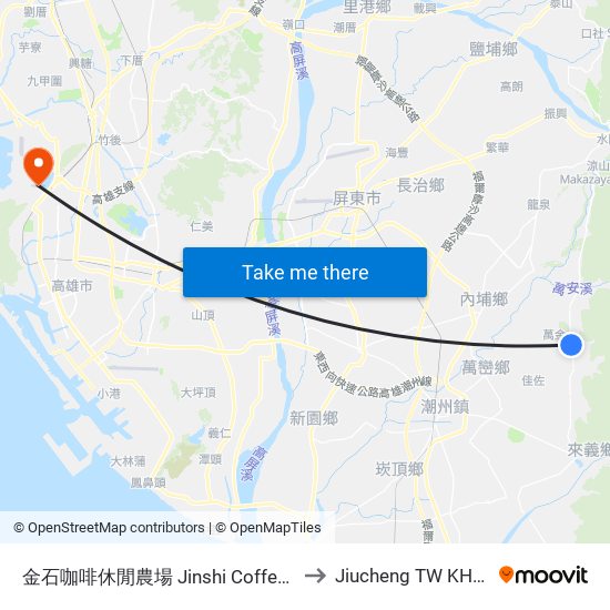 金石咖啡休閒農場 Jinshi Coffee Leisure Farm to Jiucheng TW KHH Taiwan map