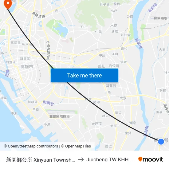新園鄉公所 Xinyuan Township Office to Jiucheng TW KHH Taiwan map