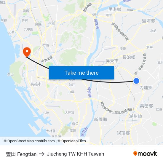 豐田 Fengtian to Jiucheng TW KHH Taiwan map