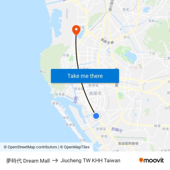 夢時代 Dream Mall to Jiucheng TW KHH Taiwan map