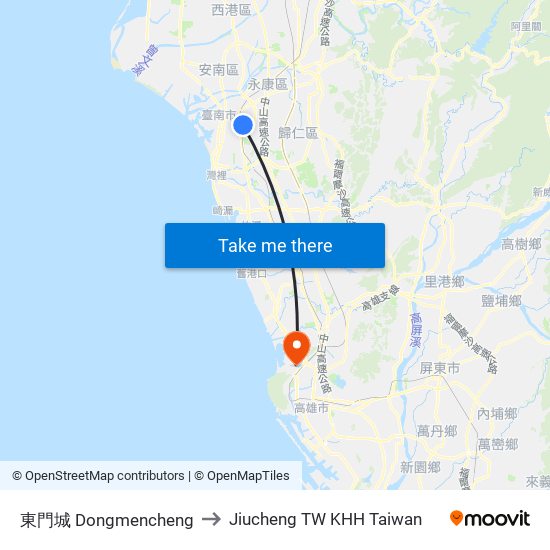 東門城 Dongmencheng to Jiucheng TW KHH Taiwan map