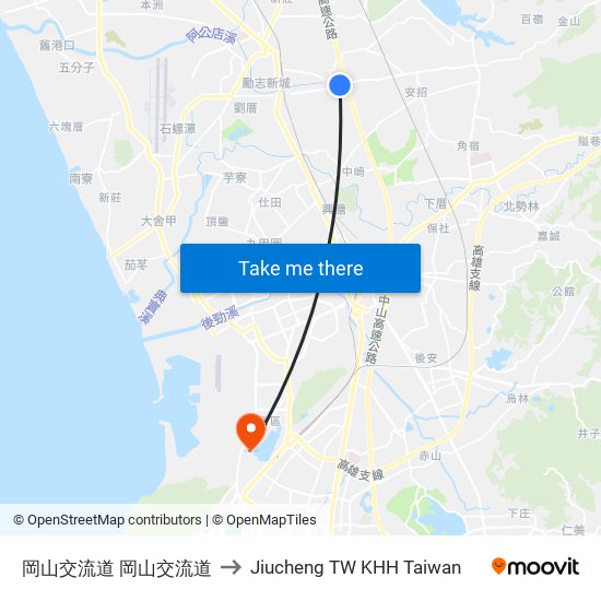 岡山交流道 岡山交流道 to Jiucheng TW KHH Taiwan map