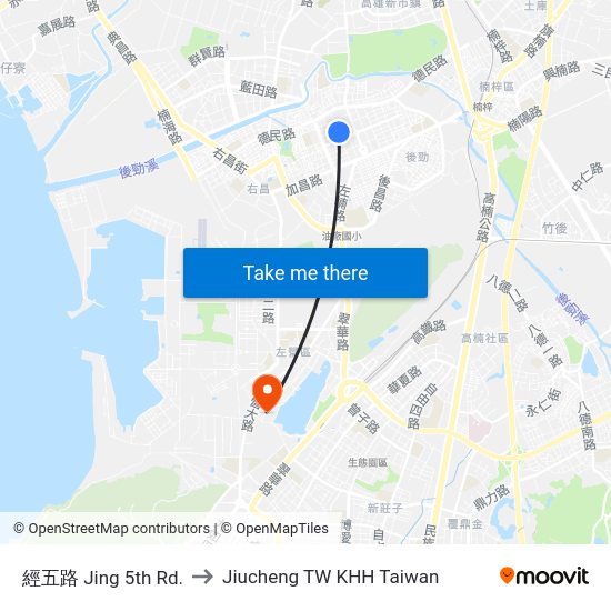 經五路 經五路 to Jiucheng TW KHH Taiwan map