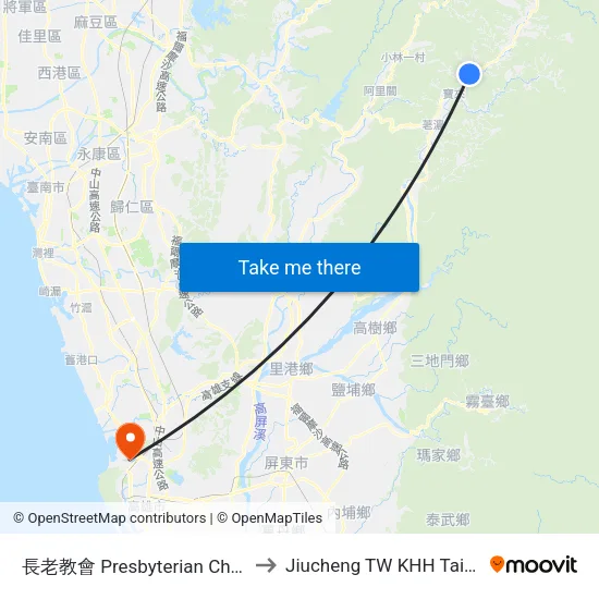 長老教會 Presbyterian Church to Jiucheng TW KHH Taiwan map