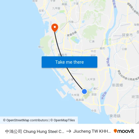中鴻公司 Chung Hung Steel Corporation to Jiucheng TW KHH Taiwan map