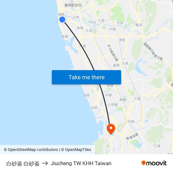 白砂崙 白砂崙 to Jiucheng TW KHH Taiwan map