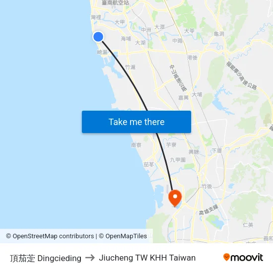 頂茄萣 Dingcieding to Jiucheng TW KHH Taiwan map