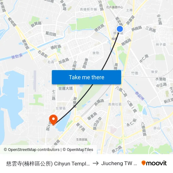 慈雲寺(楠梓區公所) Cihyun Temple(Nanzih District Office) to Jiucheng TW KHH Taiwan map