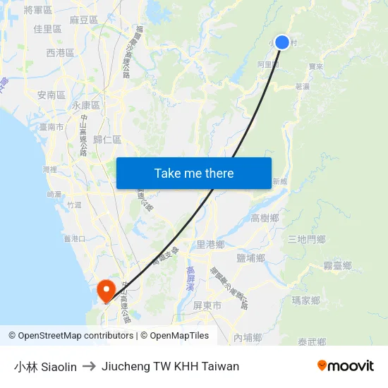 小林 Siaolin to Jiucheng TW KHH Taiwan map