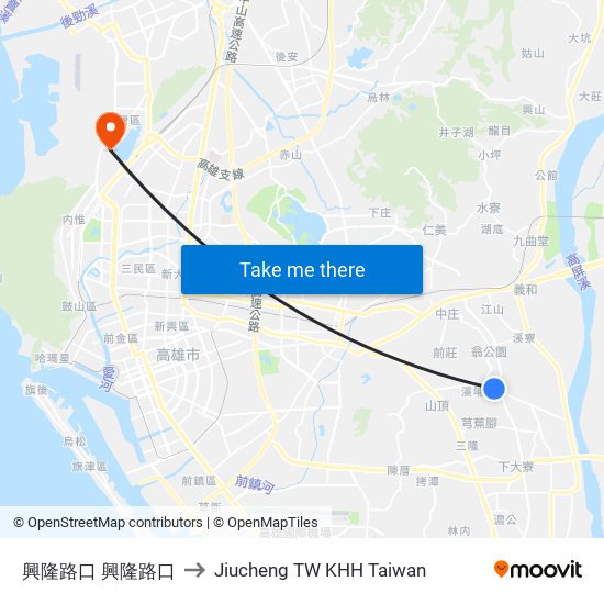 興隆路口 興隆路口 to Jiucheng TW KHH Taiwan map