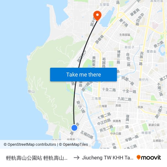 輕軌壽山公園站 輕軌壽山公園站 to Jiucheng TW KHH Taiwan map