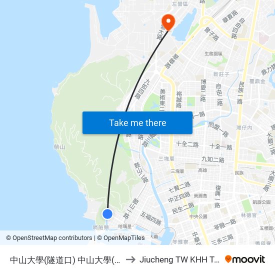 中山大學(隧道口) 中山大學(隧道口) to Jiucheng TW KHH Taiwan map