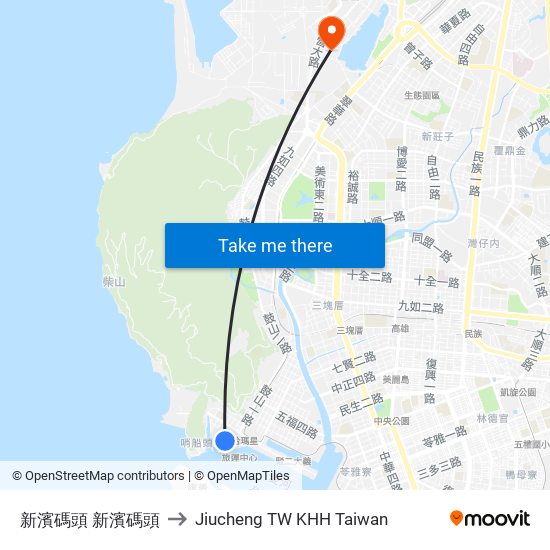 新濱碼頭 新濱碼頭 to Jiucheng TW KHH Taiwan map