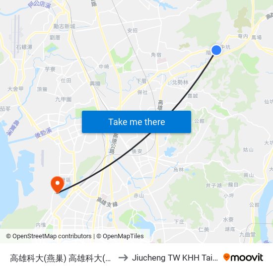 高雄科大(燕巢) 高雄科大(燕巢) to Jiucheng TW KHH Taiwan map