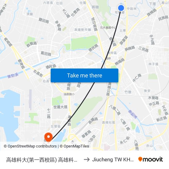 高雄科大(第一西校區) 高雄科大(第一西校區) to Jiucheng TW KHH Taiwan map