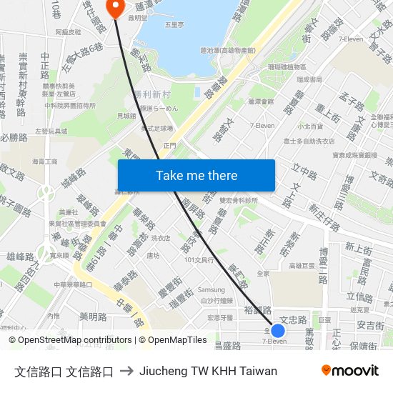 文信路口 文信路口 to Jiucheng TW KHH Taiwan map