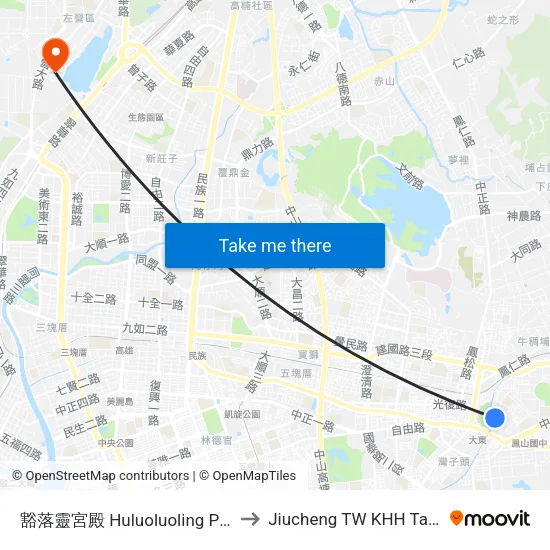 豁落靈宮殿 Huluoluoling Palace to Jiucheng TW KHH Taiwan map