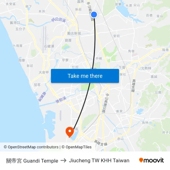 關帝宮 Guandi Temple to Jiucheng TW KHH Taiwan map