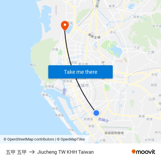 五甲 五甲 to Jiucheng TW KHH Taiwan map