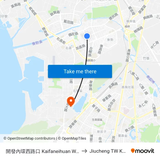 開發內環西路口 Kaifaneihuan W. Rd. Intersection to Jiucheng TW KHH Taiwan map