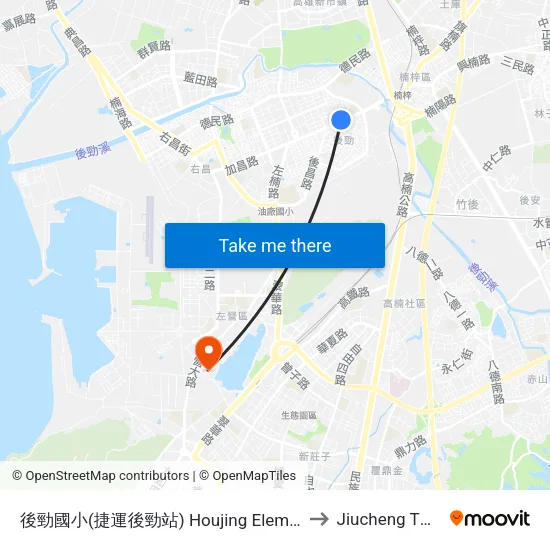 後勁國小(捷運後勁站) Houjing Elementary School(Mrt Houjin Station) to Jiucheng TW KHH Taiwan map