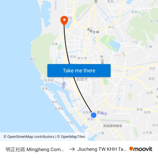 明正社區 明正社區 to Jiucheng TW KHH Taiwan map