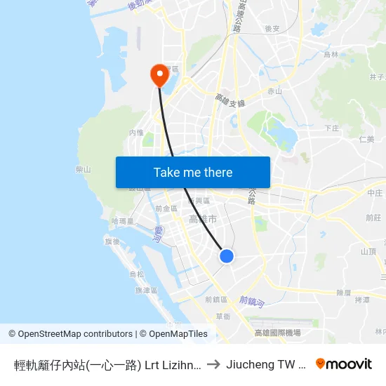 輕軌籬仔內站(一心一路) Lrt Lizihnei Station (Yisin 1st Rd.) to Jiucheng TW KHH Taiwan map