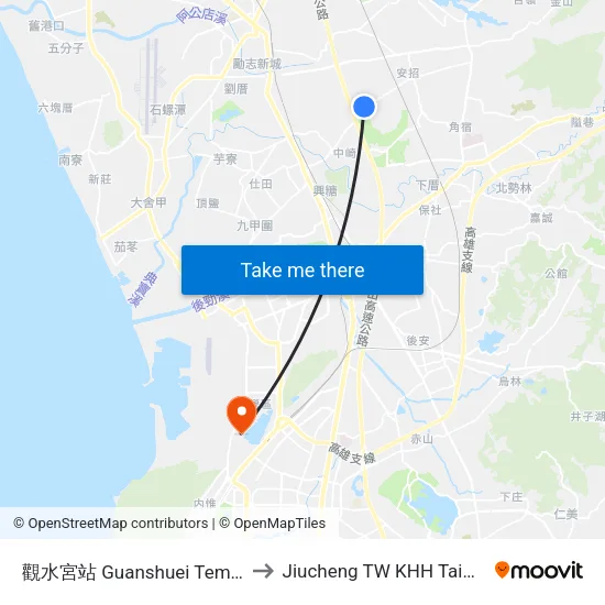觀水宮站 Guanshuei Temple to Jiucheng TW KHH Taiwan map
