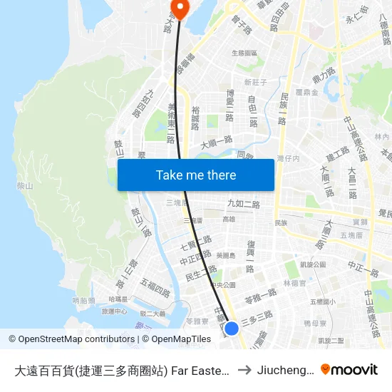 大遠百百貨(捷運三多商圈站) Far Eastern Department Store(Mrt Sandou Shopping District Station) to Jiucheng TW KHH Taiwan map