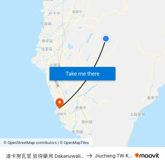 達卡努瓦里 皆得藥局 Dakanuwali Chieh Tei Pharmacy to Jiucheng TW KHH Taiwan map
