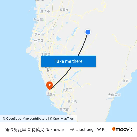 達卡努瓦里-皆得藥局 Dakauwari-Jade Pharmacy to Jiucheng TW KHH Taiwan map