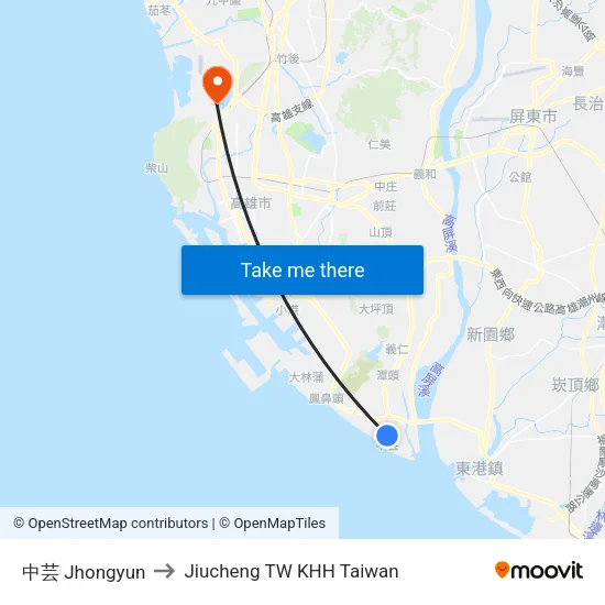 中芸 Jhongyun to Jiucheng TW KHH Taiwan map