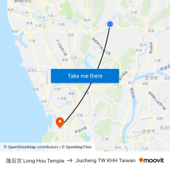 隆后宮 Long Hou Temple to Jiucheng TW KHH Taiwan map