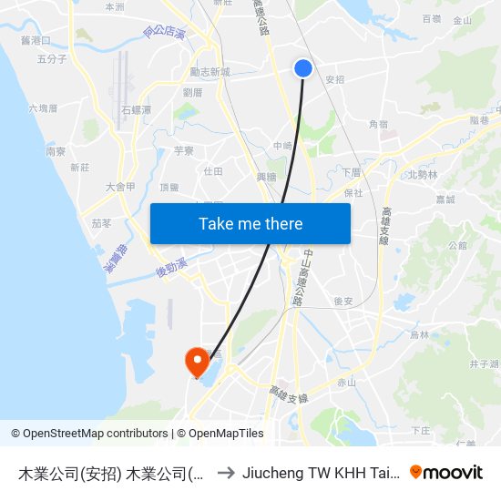 木業公司(安招) 木業公司(安招) to Jiucheng TW KHH Taiwan map