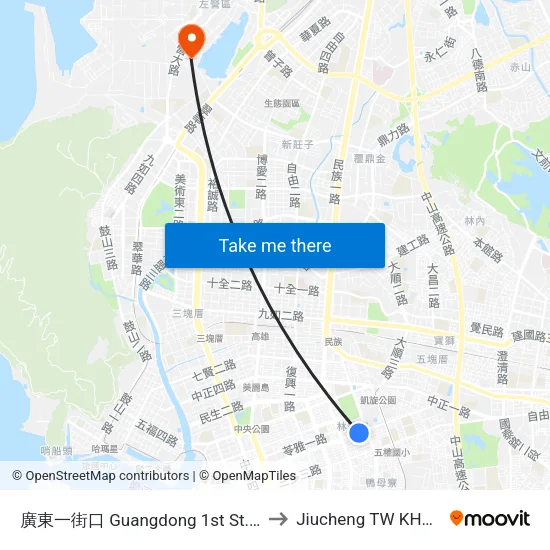 廣東一街口 Guangdong 1st St. Intersection to Jiucheng TW KHH Taiwan map