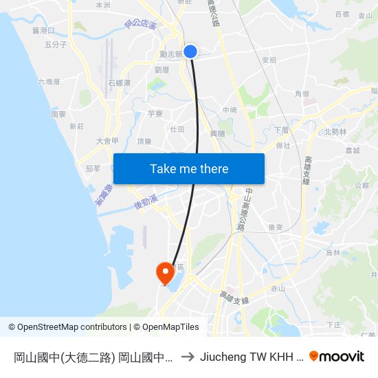 岡山國中(大德二路) 岡山國中(大德二路) to Jiucheng TW KHH Taiwan map