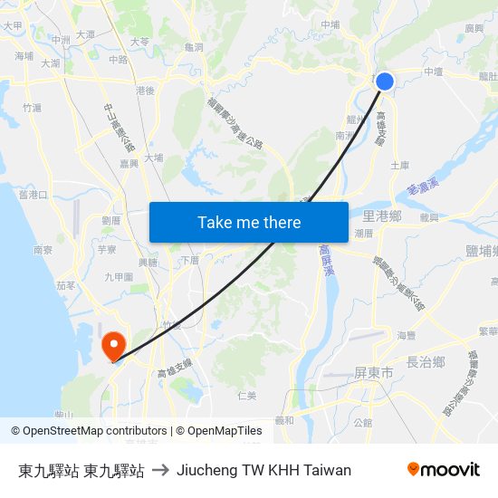 東九驛站 東九驛站 to Jiucheng TW KHH Taiwan map
