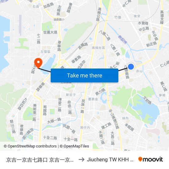 京吉一京吉七路口 京吉一京吉七路口 to Jiucheng TW KHH Taiwan map