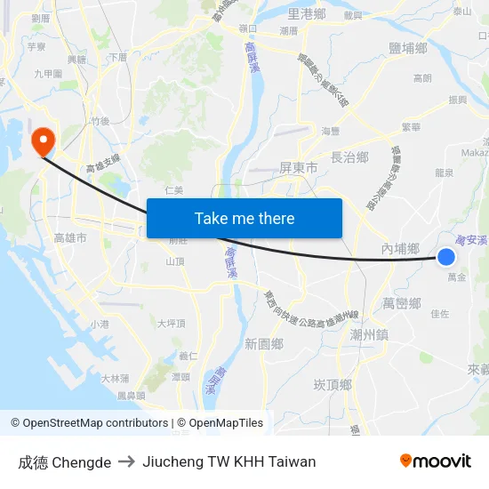 成德 Chengde to Jiucheng TW KHH Taiwan map